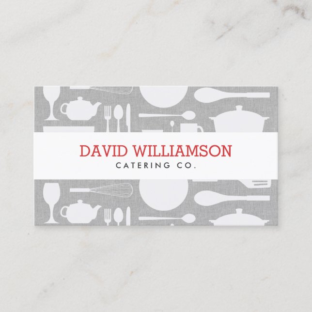Kitchen Collage on Gray for Chef, Catering Business Card (Front)
