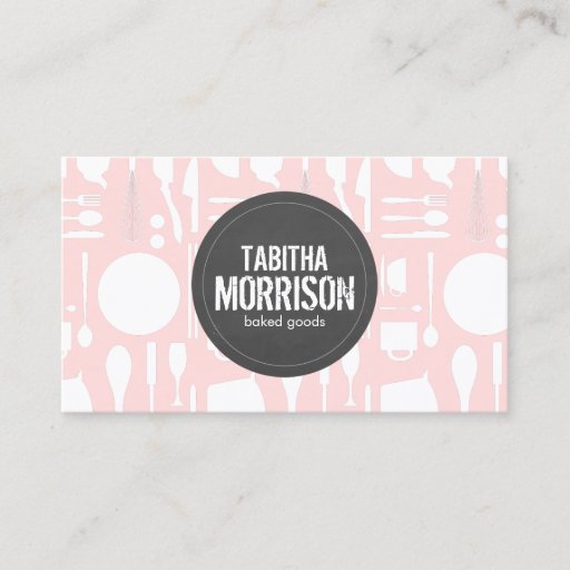 Customizable Pink Kitchen Collage with Rustic Gray Logo Bakery Business Cards