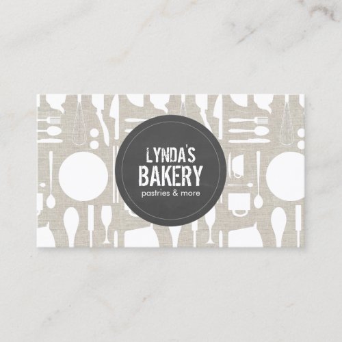 Tan Kitchen Collage with Rustic Gray Logo Bakery Business Card Template