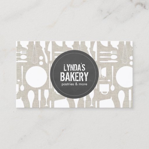 Customizable Tan Kitchen Collage with Rustic Gray Logo Bakery Business Card Template