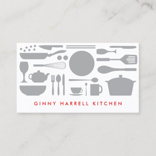 Customizable GRAY AND WHITE KITCHEN COLLAGE for Catering, Chef Business Cards