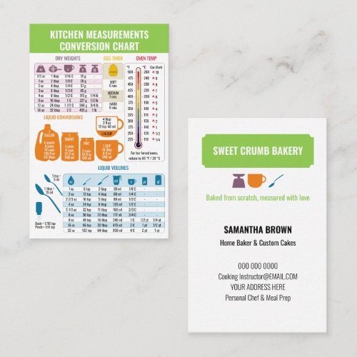 Kitchen Conversion Chart Green Bakery Business Card