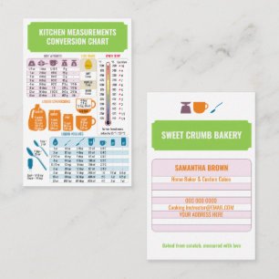 Kitchen Conversion Chart Sweet Bakery Business Card