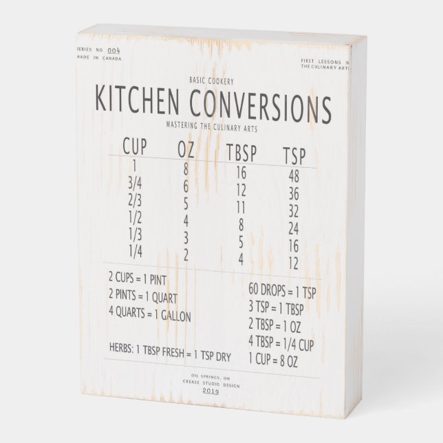 Kitchen Conversions Chart Wooden Box Sign (Angled Vertical)