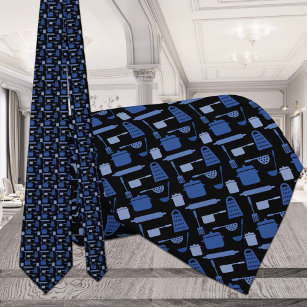 Kitchen Cook Restaurant Chef Baker Black Blue Neck Tie