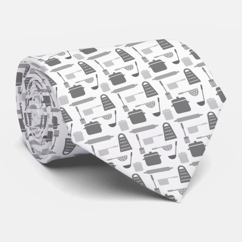 Kitchen Cook Restaurant Chef Baker Gray White Neck Tie