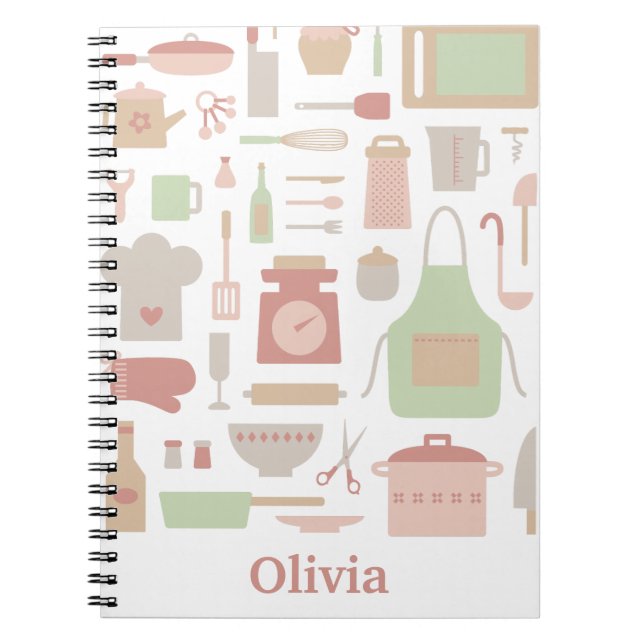 Kitchen Cooking Accessories and Utensils Pattern Notebook (Front)