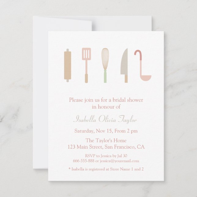 Kitchen Cooking Accessories Utensils Bridal Shower Invitation (Front)