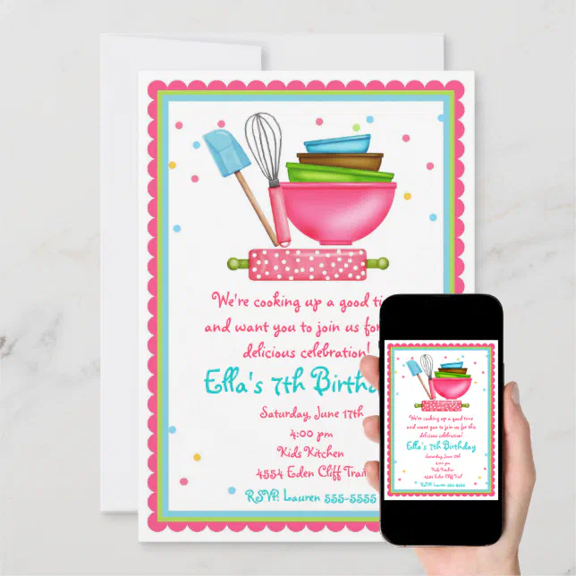 Kitchen Cooking Birthday Invitations | Zazzle