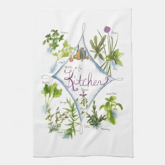 Kitchen Cooking Herbs Watercolor Illustration Art Towel (Vertical)
