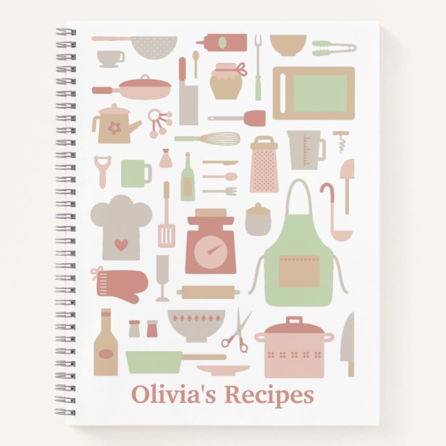 Kitchen Cooking Tools and Utensils Pattern Recipes Notebook (Front)