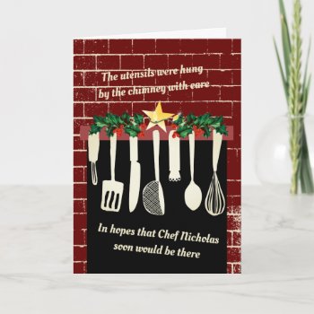 Kitchen Cooking Utensils Funny Culinary Christmas Holiday Card by chefcateringbizcards at Zazzle