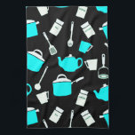 Kitchen Cookware | Black White & Turquoise Towel<br><div class="desc">Modern kitchen town features a fun and whimsical kitchen utensil pattern in a modern black and white color palette with turquoise accents A stylishly fun and whimsical addition to your kitchen towel collection, thoughtful home gift for the cook or chef in your life, or modern kitchen gift for any occasion....</div>