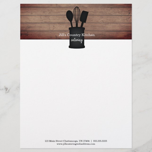 Kitchen Crock Rustic Wood Caterer Restaurant Food Letterhead (Front)