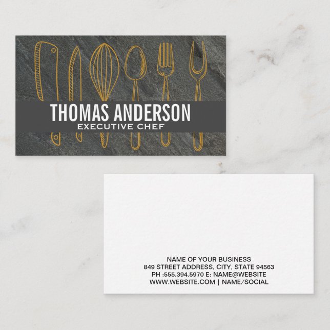 Kitchen Culinary Tools | Slate Background Business Card (Front/Back)