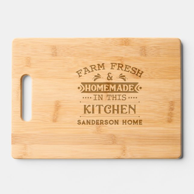 Kitchen Custom Name Farm Fresh Handmade Engraved Cutting Board (Front)
