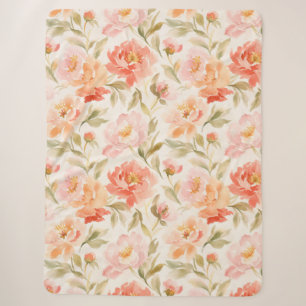 Kitchen Decor Bright Coral Orange Floral Pattern Sherpa Blanket