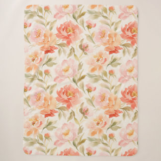 Kitchen Decor Bright Coral Orange Floral Pattern Sherpa Blanket
