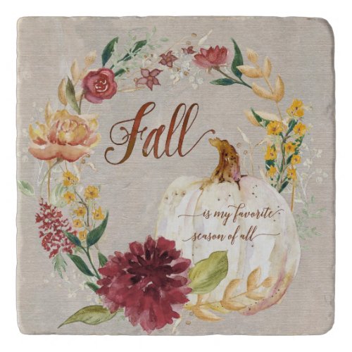 Kitchen Decor Fall Autumn Floral Pumpkin Gray Red Trivet