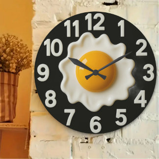 Kitchen decor modern black Fried egg  Large Clock