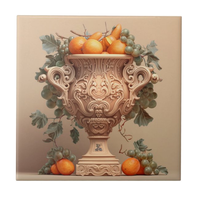 Kitchen Decor Oranges & Green Grapes Ceramic Tile (Front)