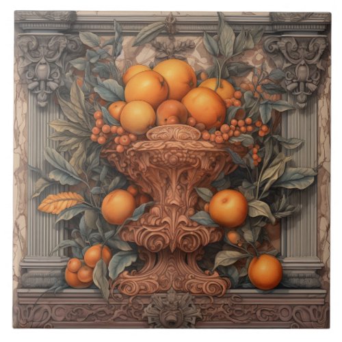 Kitchen Decor Ornate Vase With Oranges Ceramic Tile