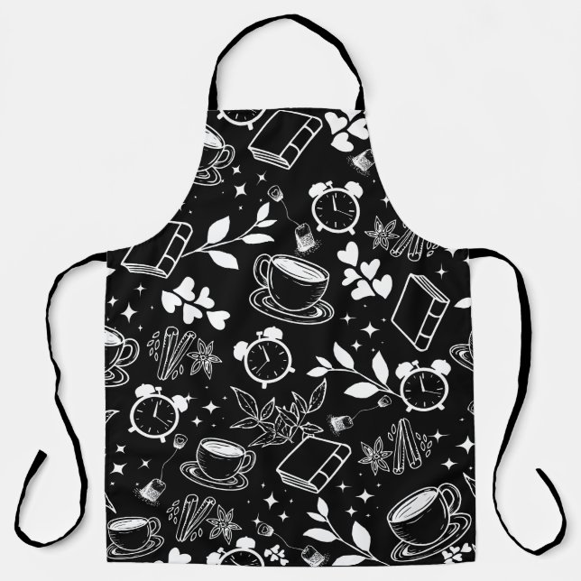 kitchen dining cute tea coffee black and white  apron (Front)