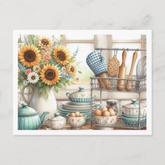 Kitchen Dishes Bakers Rack Blue Teapot 