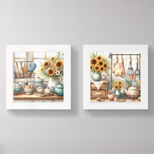 Kitchen Dishes Teapot with Sunflowers  Wall Art Sets