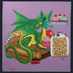 Kitchen Dragon Cloth Napkin<br><div class="desc">A small green dragon sits on a wooden cutting board on a kitchen counter top. Baked goods are all around. Cookies, muffins, cupcakes and cherries.</div>