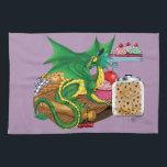 Kitchen Dragon Hand Towel<br><div class="desc">A small green dragon sits on a wooden cutting board on a kitchen counter top. Baked goods are all around. Cookies, muffins, cupcakes and cherries.</div>