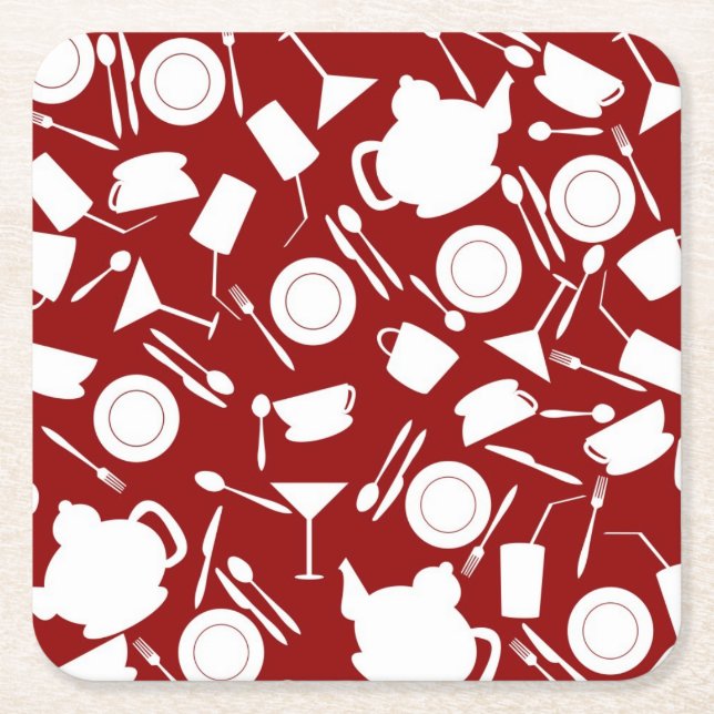 Kitchen Elements Pattern Square Paper Coaster (Front)
