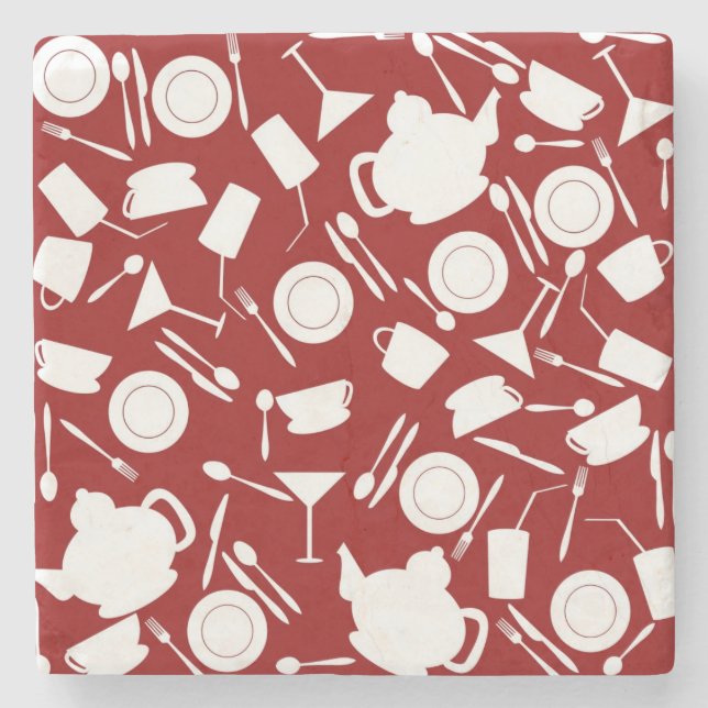 Kitchen Elements Pattern Stone Coaster (Front)