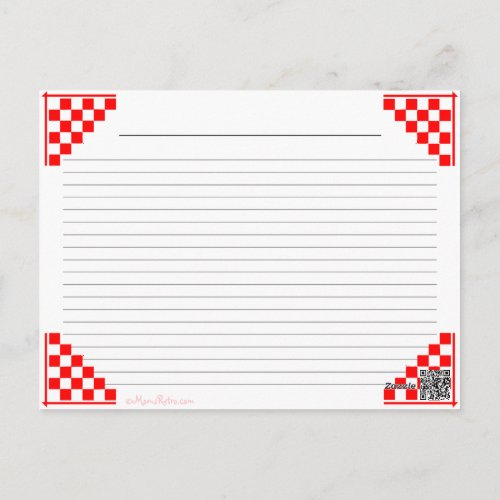 Kitchen Equivalents Red Checked Ruled Recipe Card