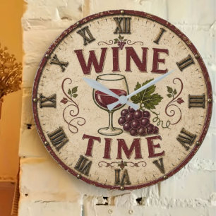 Kitchen Farmhouse Decor Wine Time Large Clock