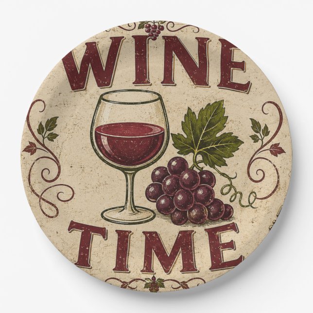 Kitchen Farmhouse Decor Wine Time  Paper Plates (Front)