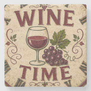 Kitchen Farmhouse Decor Wine Time Stone Coaster