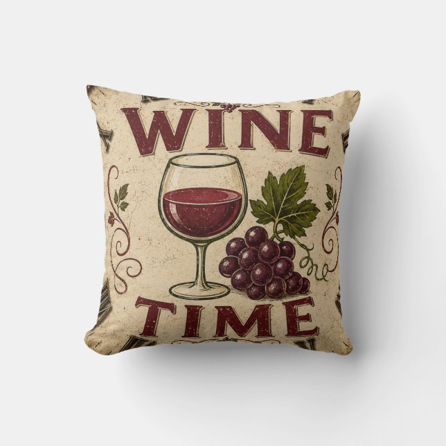 Kitchen Farmhouse Decor Wine Time  Throw Pillow (Front)