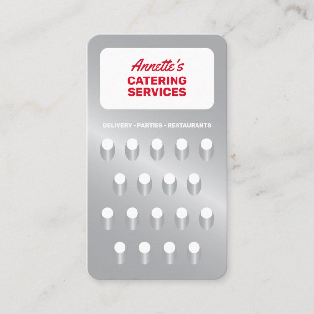 Kitchen faux food grater silver business card (Front)