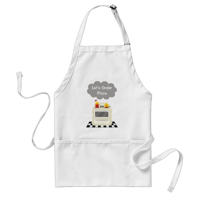 Kitchen Fire Retro Stove "Let's Order Pizza" Adult Apron (Front)