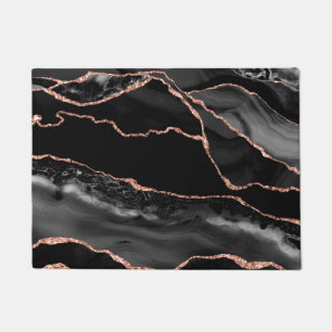 Kitchen Floor Mat - Black Rose Gold Faux Glittter