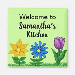 Kitchen Floral Garden Personalized Name Magnets