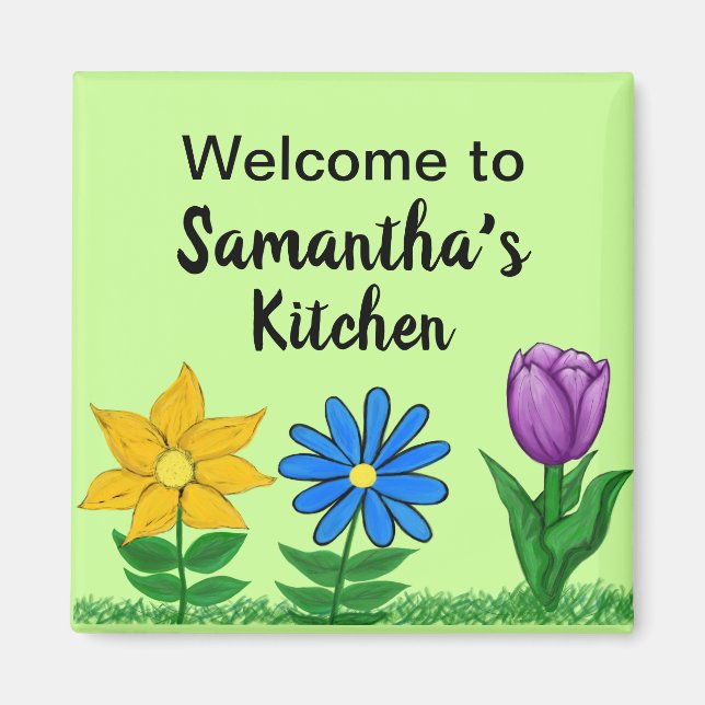 Kitchen Floral Garden Personalized Name Magnets (Front)