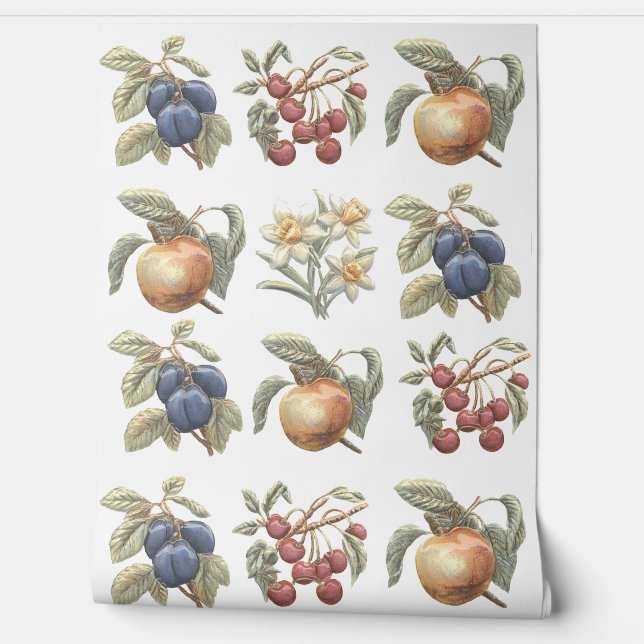 Kitchen fruit, flower paterrn wallpaper  (Unrolling)