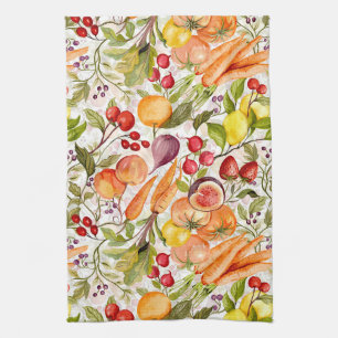 Kitchen Garden Harvest Watercolor Fruit & Veggie Towel