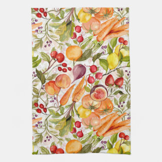 Kitchen Garden Harvest Watercolor Fruit & Veggie Towel