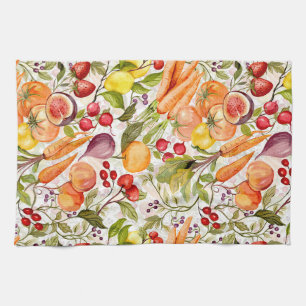 Kitchen Garden Harvest Watercolor Fruit & Veggie Towel