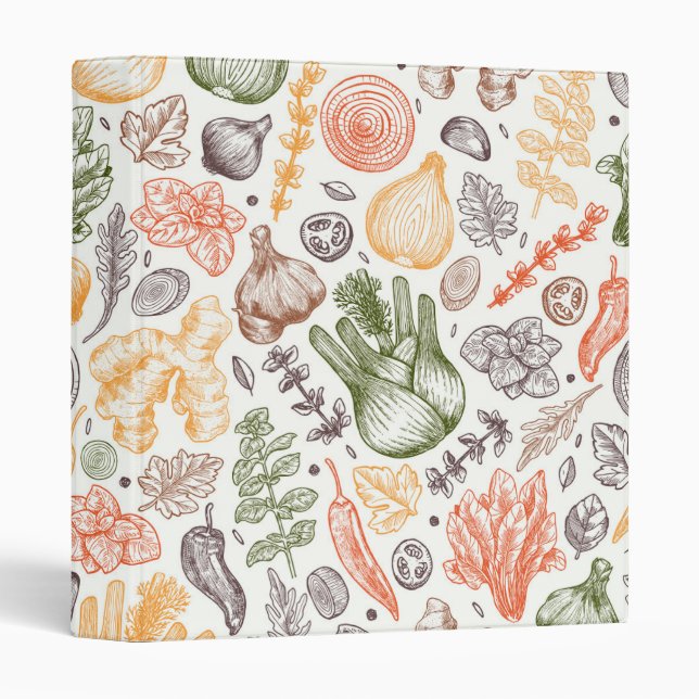 Kitchen Garden Vegetable Pattern 3 Ring Binder (Front/Spine)