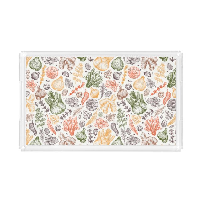 Kitchen Garden Vegetable Pattern Acrylic Tray (Front)