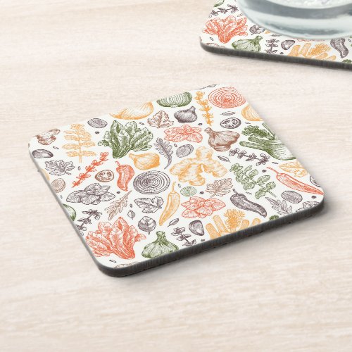 Kitchen Garden Vegetable Pattern Beverage Coaster